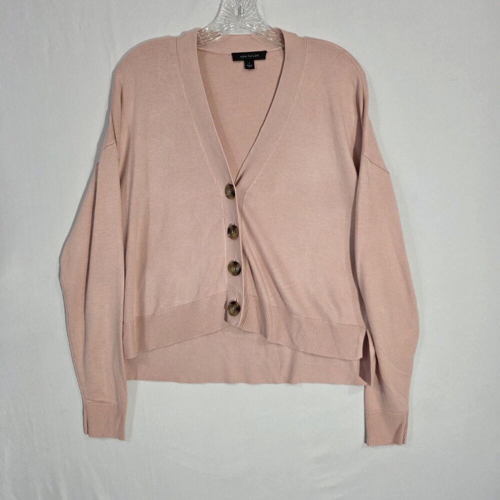 Ann Taylor Button Front  Pink Cardigan Sweater Sz Sm Oversized